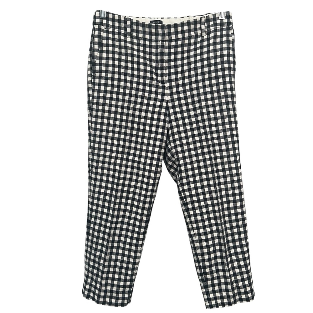J crew women linen gingham cropped pants size 10